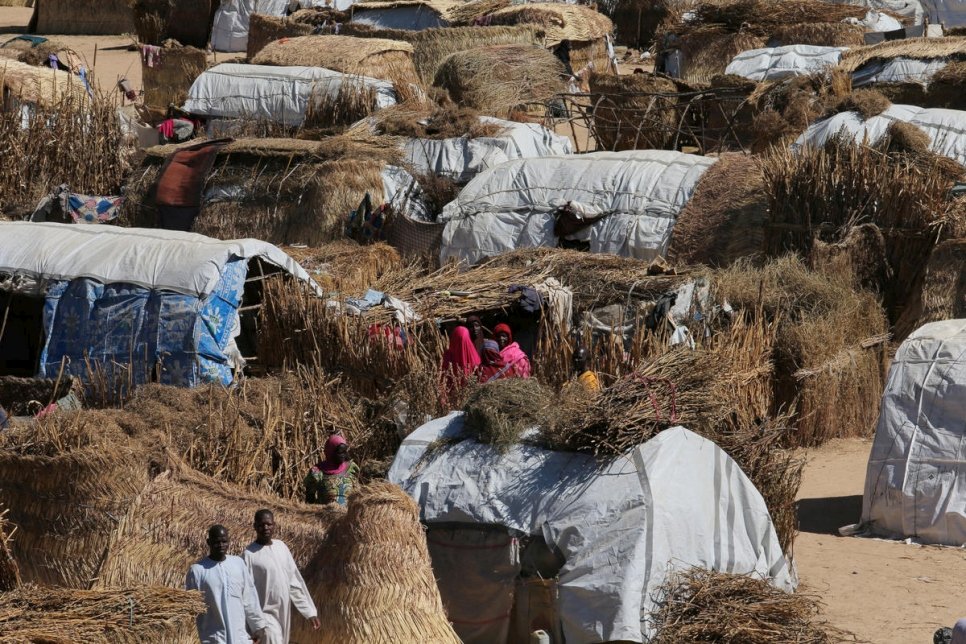 Nigeria. Thatched homes at the Muna Internally displace peoples camp in Maiduguri, Nigeria