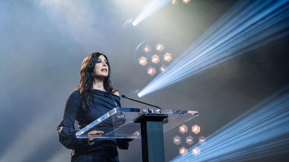 La cinéaste libanaise Nadine Labaki évoque l'apatridie lors de la cérémonie de remise de la distinction Nansen 2019. 