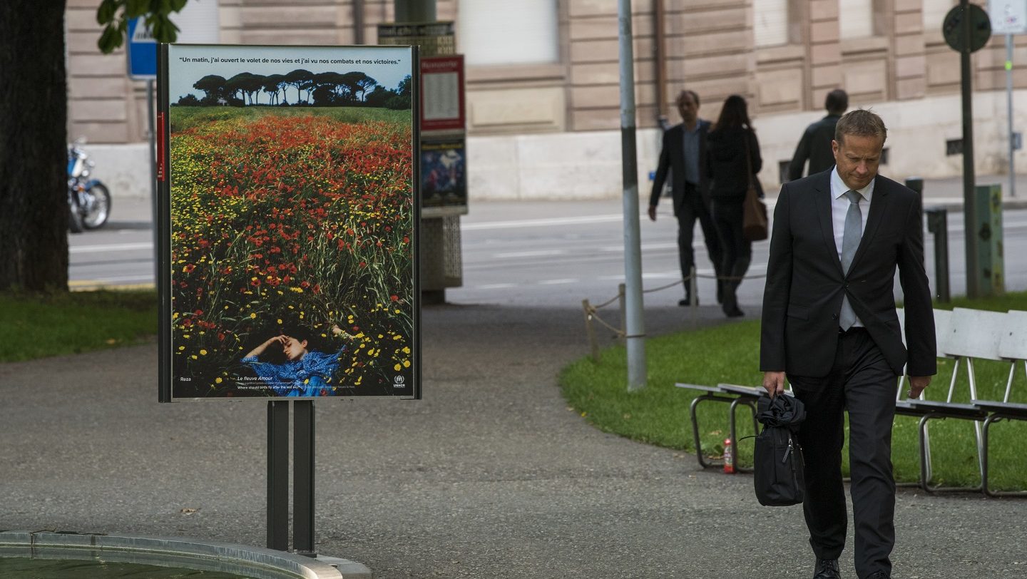 Switzerland. Art Stands with Refugee Women in Basel, with the art and poster project “Where should birds fly after the last sky?”