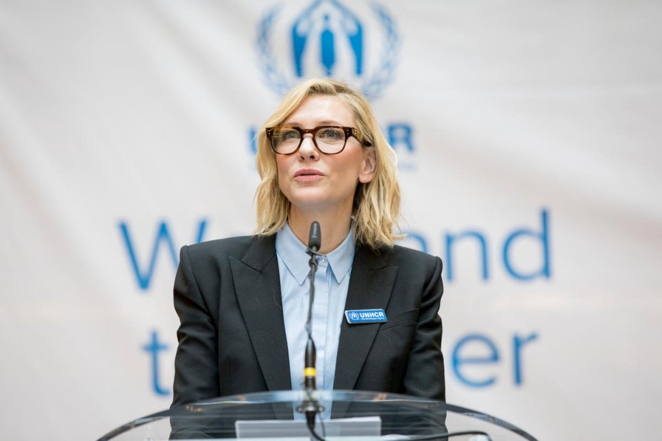 Switzerland. UNHCR Goodwill Ambassador Cate Blanchett addresses UNHCR staff at its Headquarters.