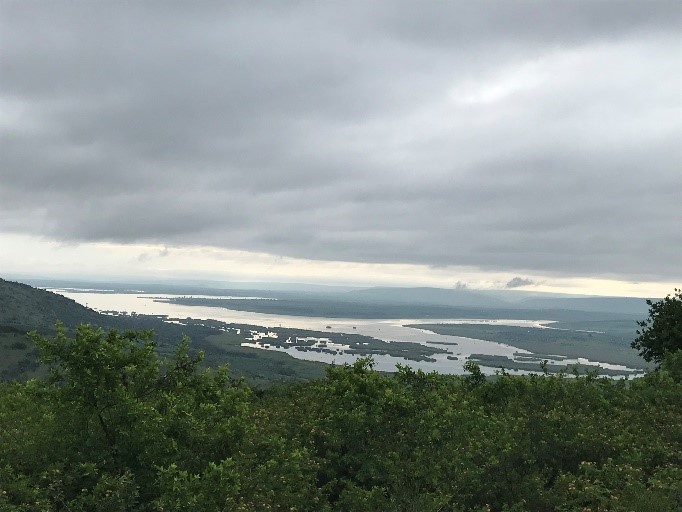 Panoramic view of Nakivale refugee settlement around Lake Nakivale 