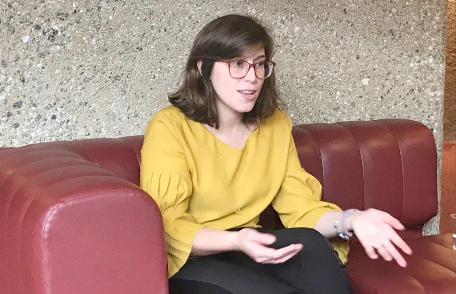 A woman sitting on a couch 