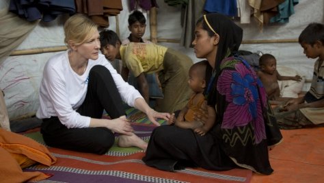 Bangladesh. UNHCR Goodwill Ambassador Cate Blanchett visits Rohingya refugee Nur Fatima in Nyapara refugee settlement.