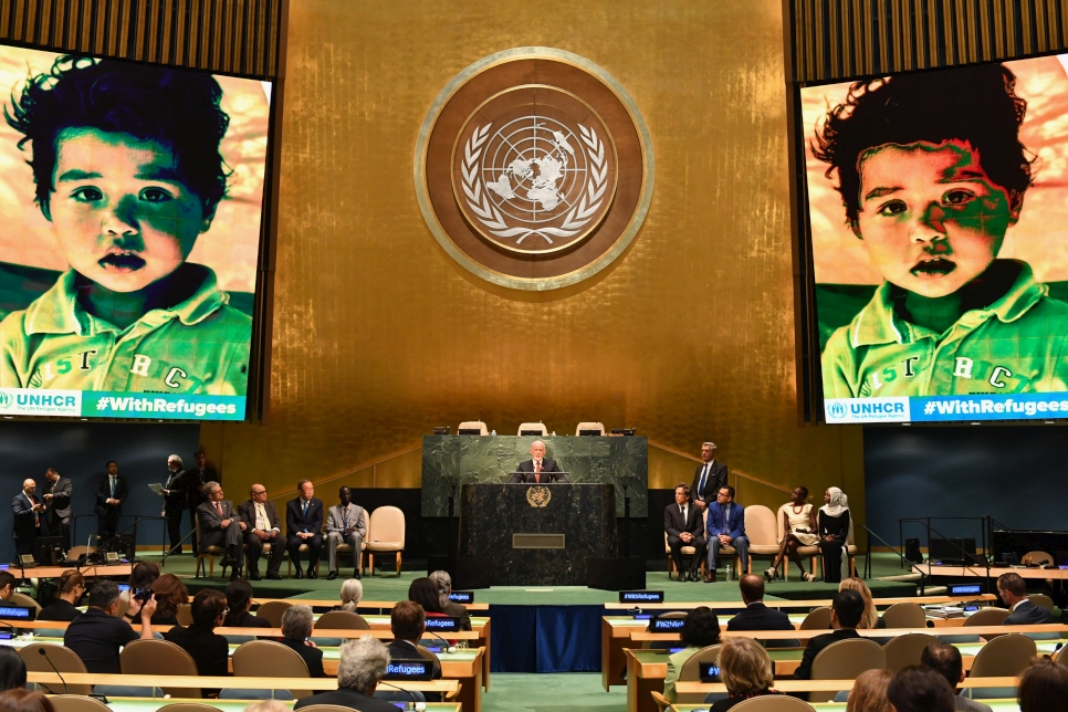UN General Assembly President Peter Thomson address the UN General Assembly in 2016 during the presentation of a UNHCR petition, #WithRefugees, requesting better safety, education and work conditions for millions of refugees around the world.