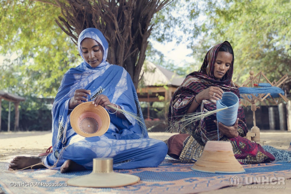 In Burkina Faso, a UNHCR-supported workshop brings together the heritage and unique weaving skills of Tuareg refugee women. Aradiette and Adizata are working on lampshades. They are both from the Gossi region of Mali. 