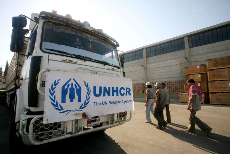 UNHCR relief supplies are loaded into warehouses in Damascus for eventual distribution to Lebanese refugees and asylum seekers in Syria and also further transportation to internally displaced people in Lebanon.