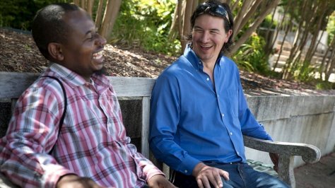 Arkansan Coby Cogbill, once very suspicious of refugees and immigrants, becomes close friends with Congo refugee, Majidi Al Shabani, who was relocated to Fayetteville, Arkansas about a year a ago after living in a refugee camp in Namibia for 17 years. Cogbill now actively supports refugees in Arkans