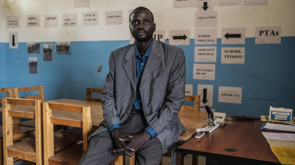 South Sudanese refugee teacher James Tut is dedicated to education. "Children are the future of our country. When we return, they will build our country," he says.