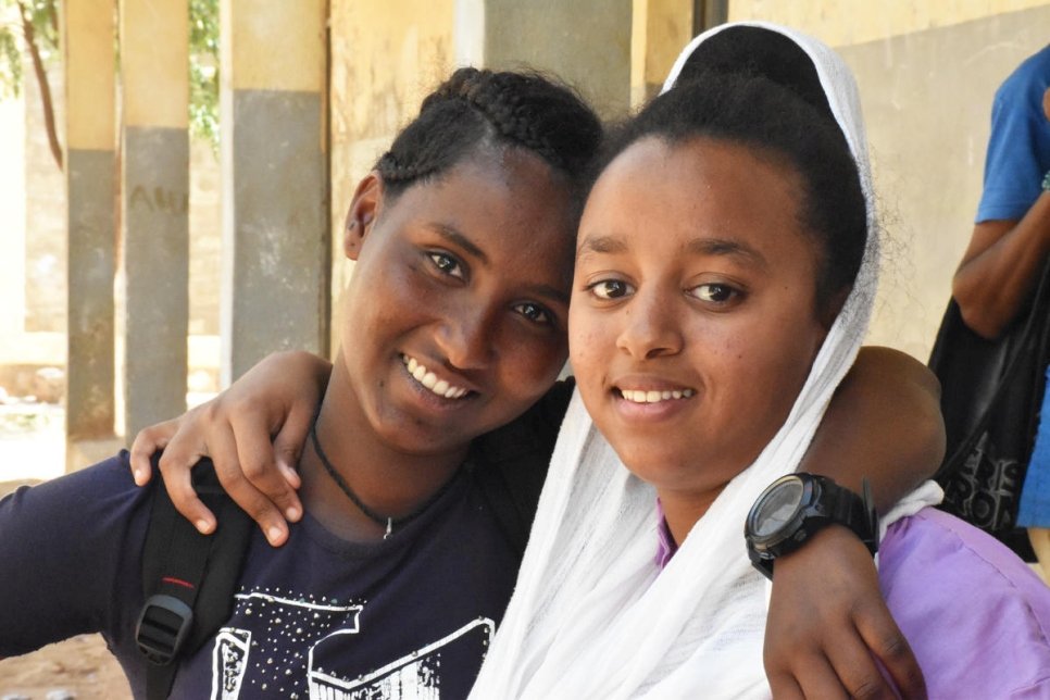 Tirhas (left) and Misgane are good friends and study together in Ethiopia. Tirhas is Ethiopian and Misgane is from Eritrea.