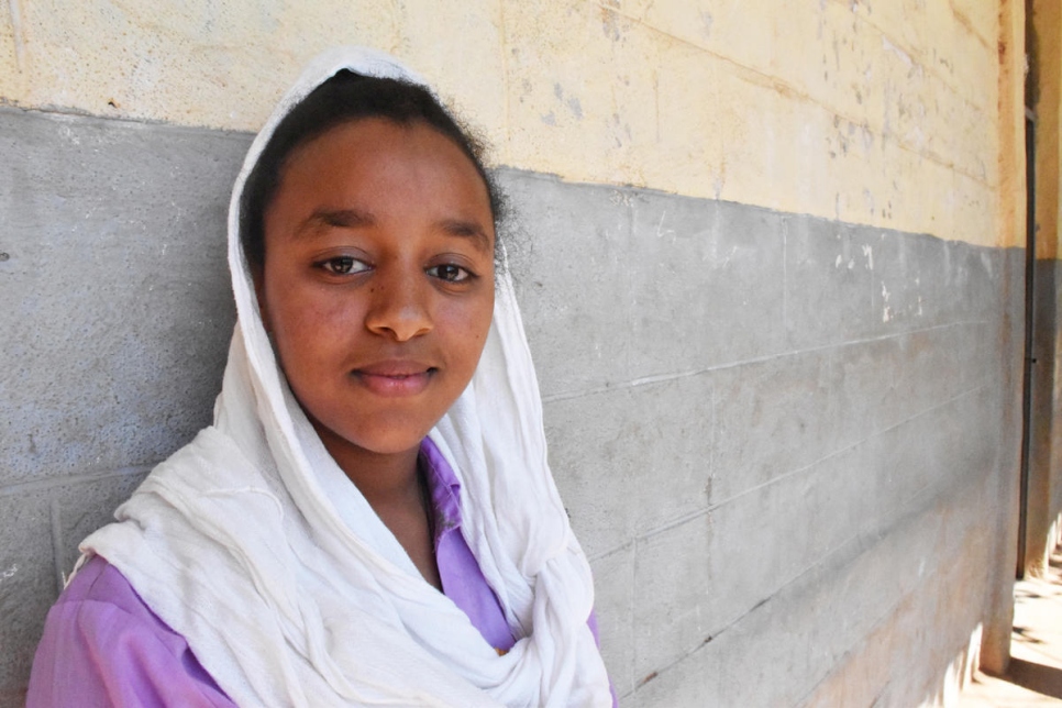 Misgane, an Eritrean refugee, goes to school together with her Ethiopian friends in Tigray, northern Ethiopia