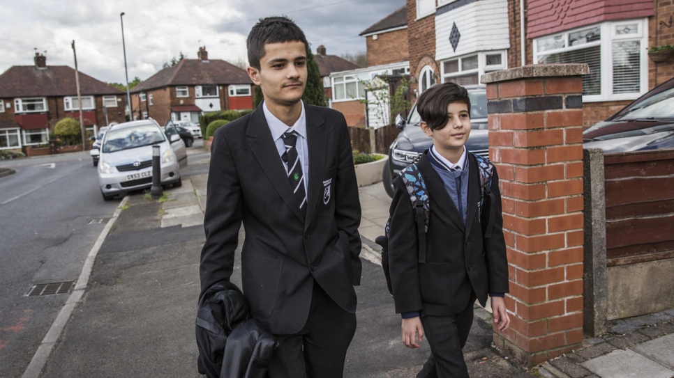 Haitham, 16 and Daour, 12, make their way home from school, in Bury, England. Haitham's first day was punctuated with hundreds of "salaam alaikums," as every pupil said hello to him in the new Arabic words they'd learned. Daour, who went to school in Lebanon and is already fluent in English, is a fan of science and history.