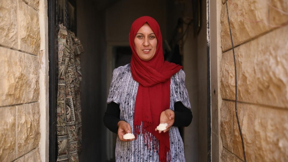 After taking a virtual soap-making course, Syrian refugee Midia Said Sido has been making soap at home for her children and other refugees in her community in southern Lebanon.