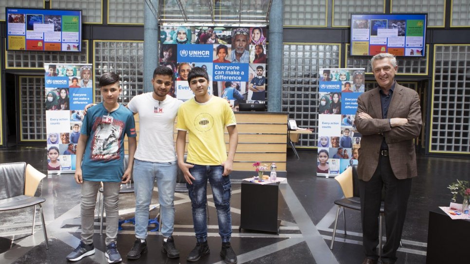 UN High Commissioner for Refugees Filippo Grandi meets with unaccompanied refugee siblings from Afghanistan who were reunited in Switzerland, where they now live.