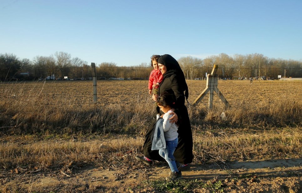 A mother and her two children were among the thousands of  refugees and migrants who reportedly made their way to the border over the past days.