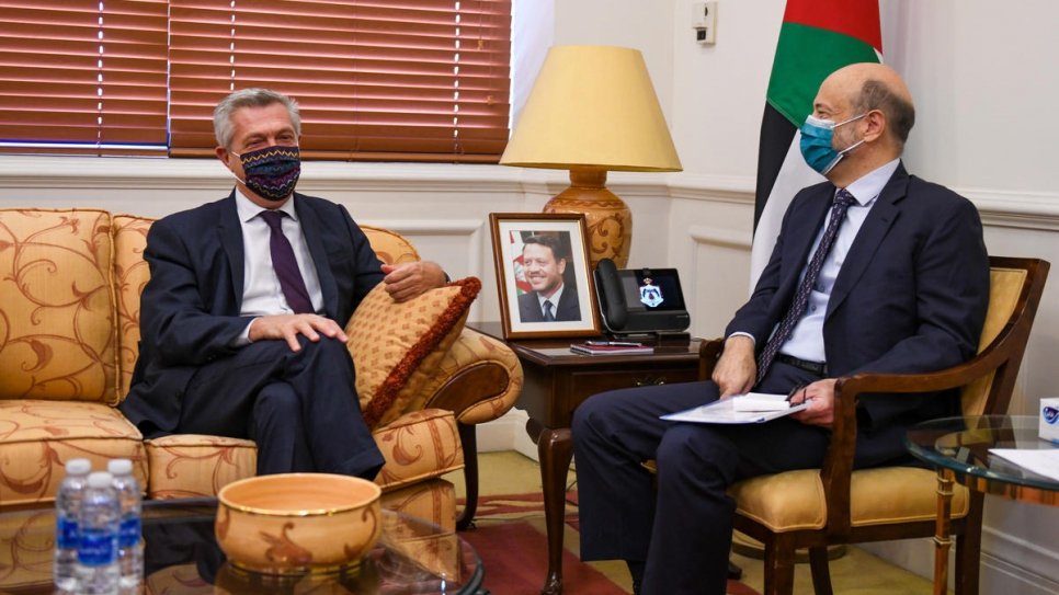 Le chef du HCR Filippo Grandi lors de sa rencontre avec le Premier ministre jordanien Omar Razzaz à Amman. 