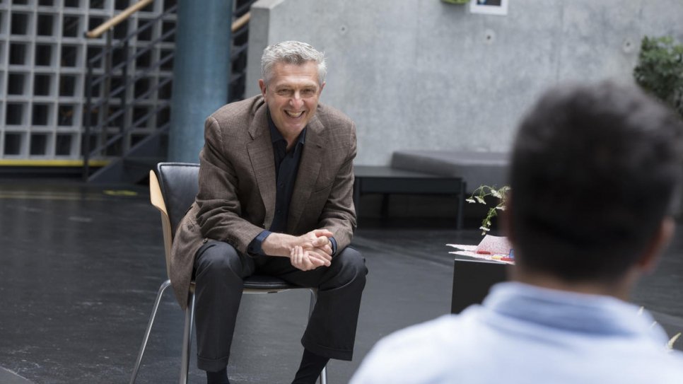 UN High Commissioner for Refugees Filippo Grandi meets with unaccompanied and separated children from Afghanistan, at UNHCR headquarters in Geneva.