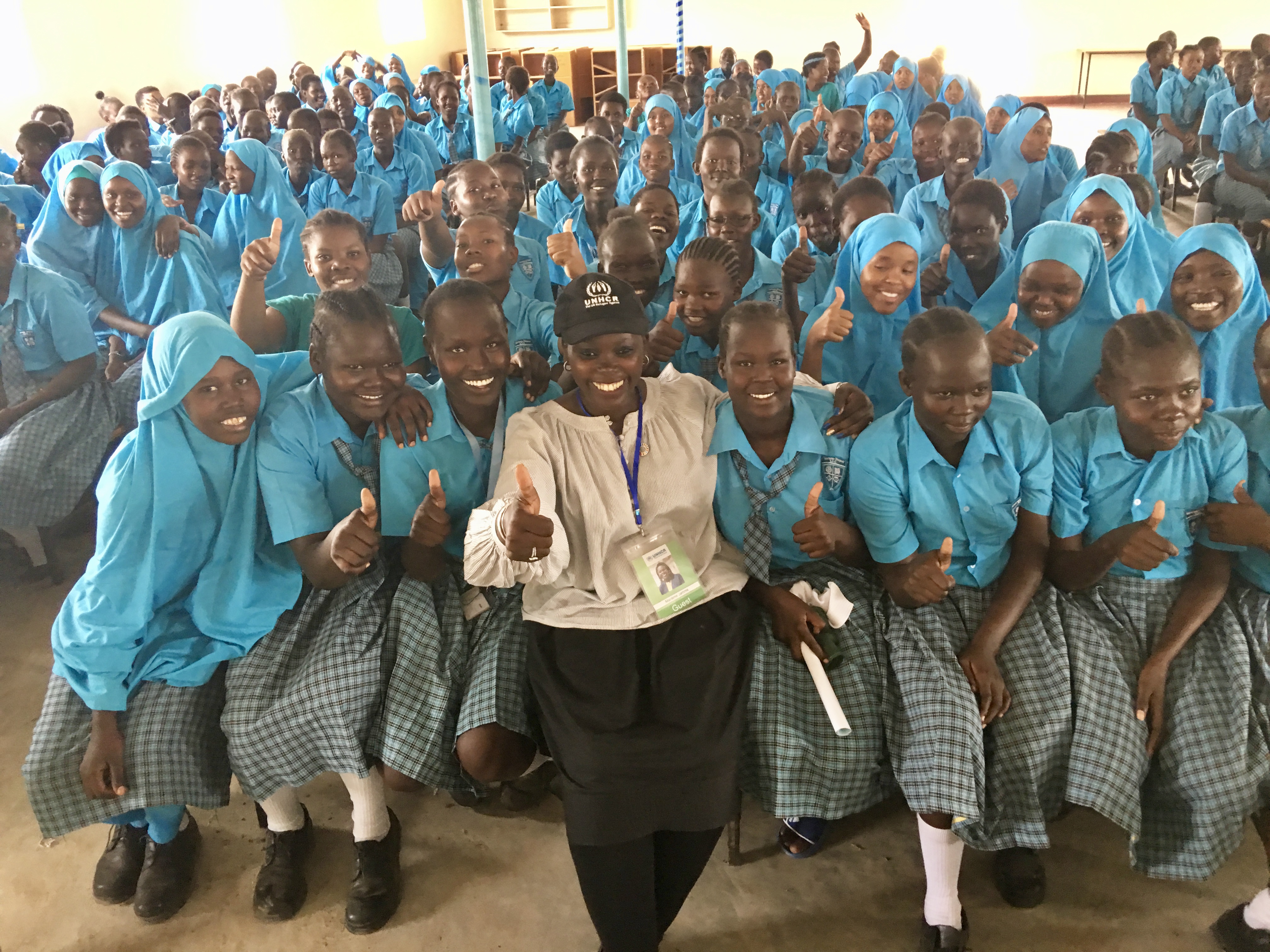 Mariéme Jamme, a World Economic Forum Young Global Leader with students at Morneau Shepell Secondary School in Kakuma. © UNHCR/Rose Ogola