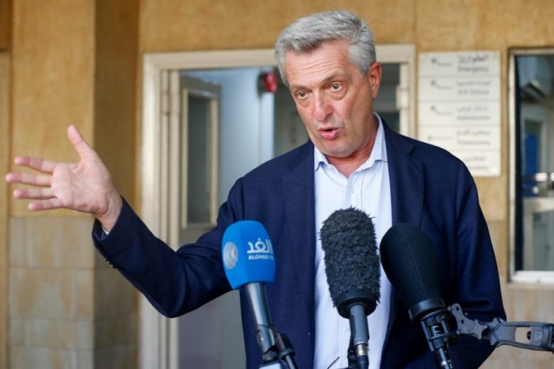 Filippo Grandi, UN High Commissioner for Refugees, speaks to media outside Luzmila Hospital in Amman, Jordan