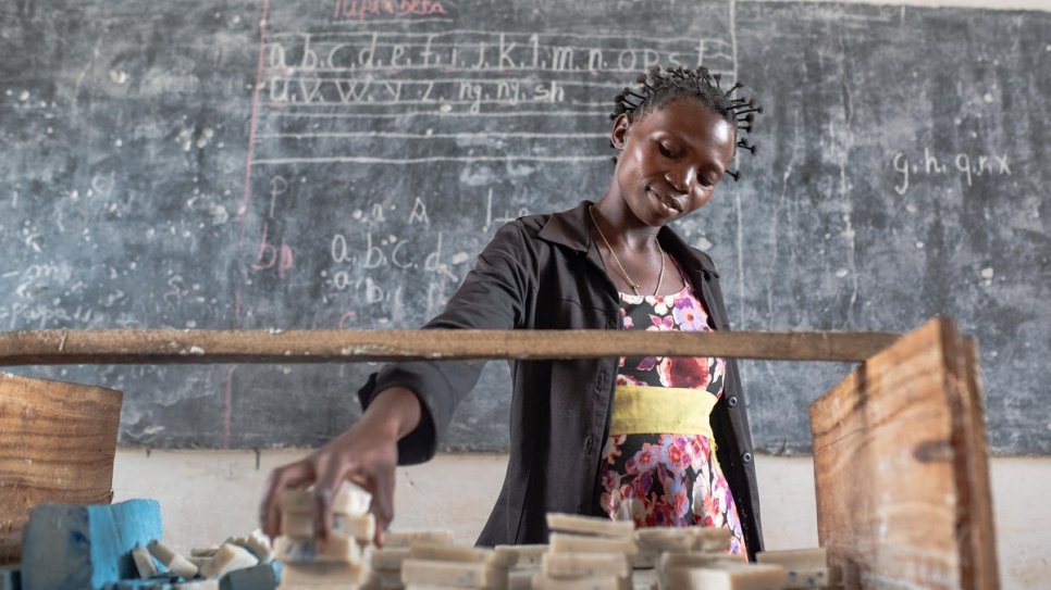 Assy takes soap-making classes at the reintegration centre in Kananga, the Democratic Republic of Congo. 