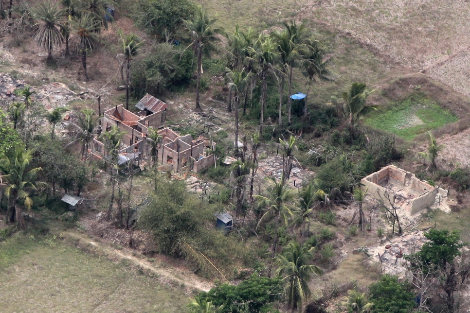 Myanmar. Aerial view shows burned down villages once inhabited by the Rohingya