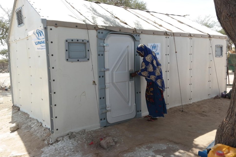 "Armed men attacked us, they killed my husband and burned our village, so I fled with my children. I was happy to receive the shelter and to feel we are safe, me and my children. The space is enough for us. We have lighting even at night and now my children can properly study."