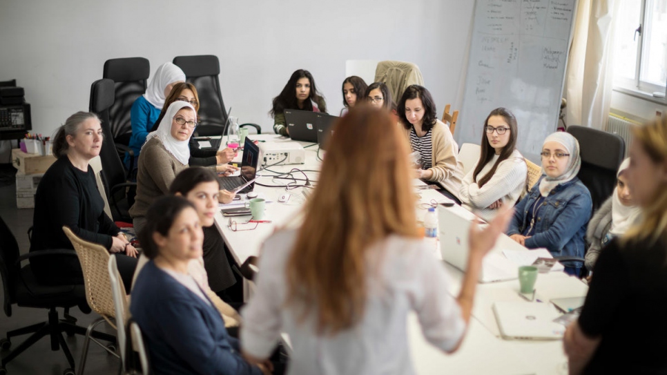 Class discussion during courses aimed at getting more women learning about technology.