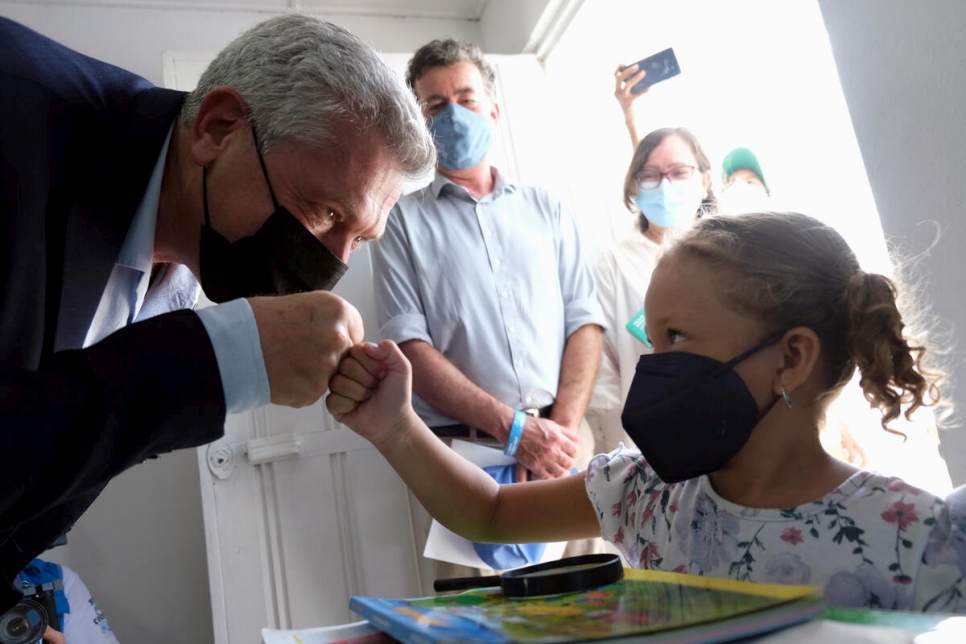 UNHCR chief Filippo Grandi meets with children at a local integration centre in the Colombian city of Barranquilla.