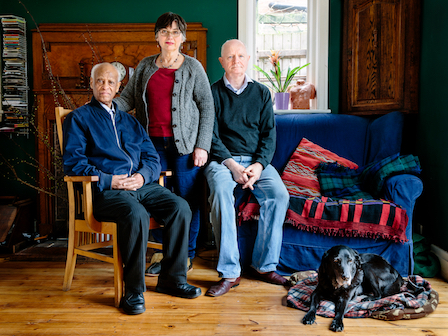 United Kingdom. Hilary and Jim Parle host 72-year-old Eritrean Yonasskindis*, who was on the verge of homelessness after his original asylum request was rejected by UK authorities, in Birmingham. This portrait is part of Great British Welcome, the UK chapter of the ongoing No Stranger Place series,