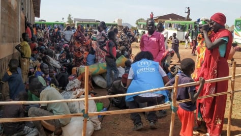 Sudanese and South Sudanese refugees arrive at a temporary site in Tsore, Ethiopia, after fleeing clashes in other parts of the country's Benishangul Gumuz region.