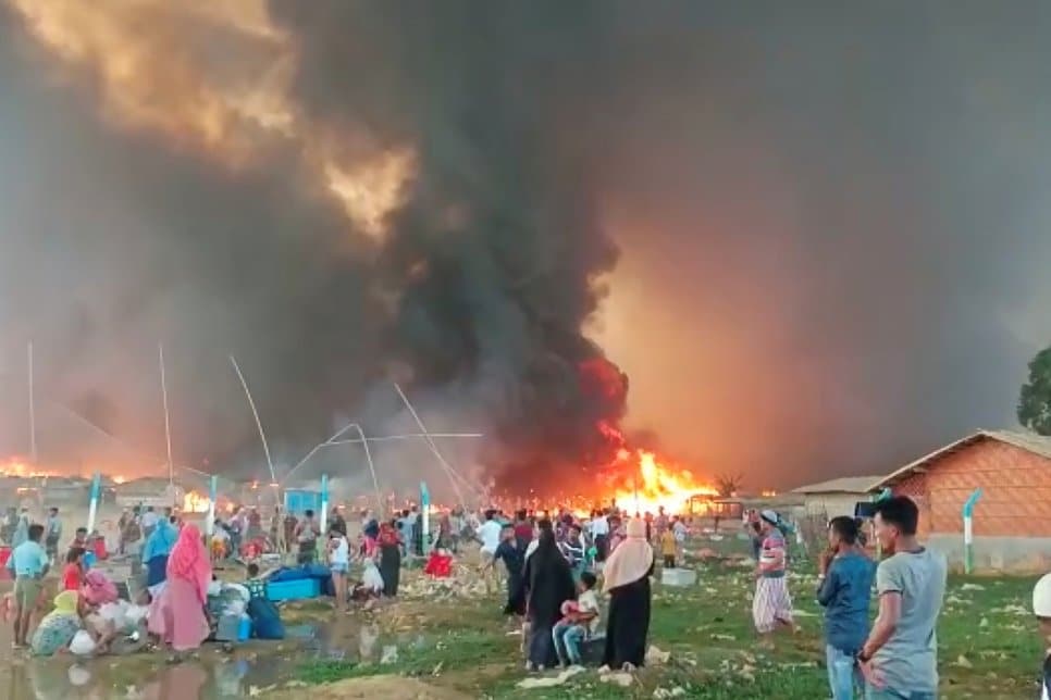 Bangladeshi authorities, aid agencies and refugee volunteers rush to respond as massive fire leaves some 45,000 Rohingya refugees without shelter