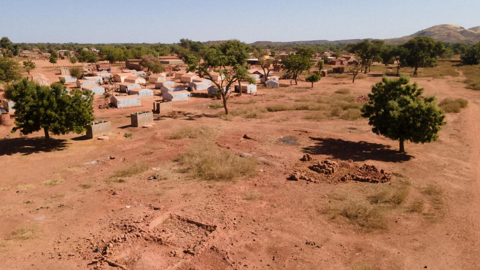 Shelters for internally displaced people at a site in Kongoussi, northern Burkina Faso, where tents were destroyed during heavy rain in April 2020.