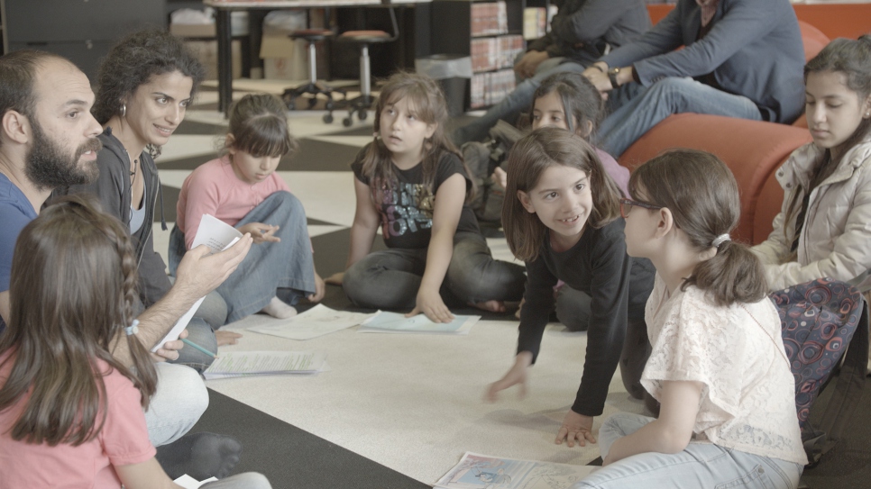 Children at a book-reading event for Hero2B in Stockholm 