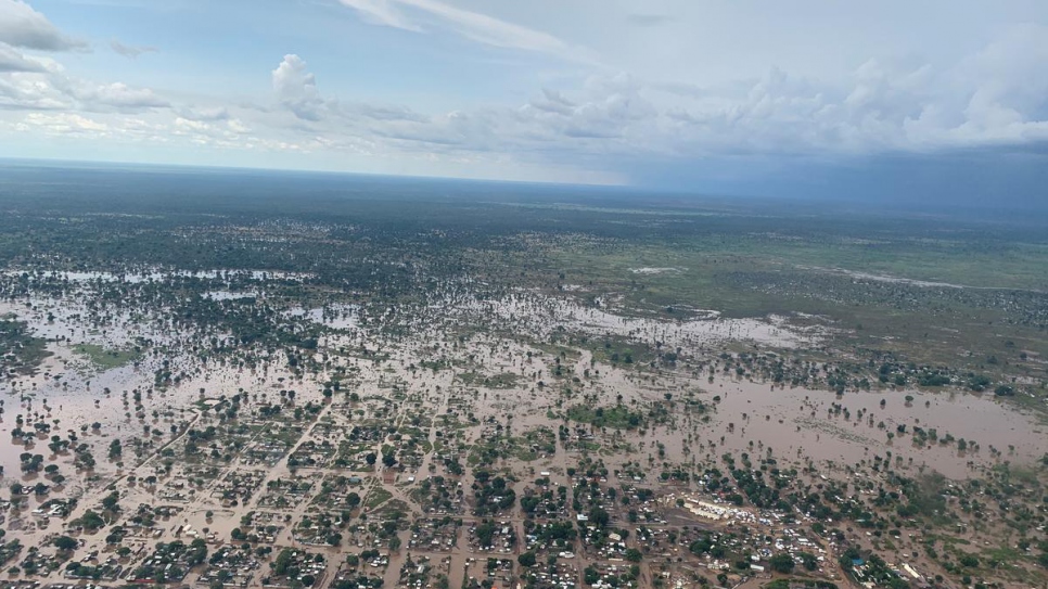 An aerial view of flooding in Bunj, South Sudan.