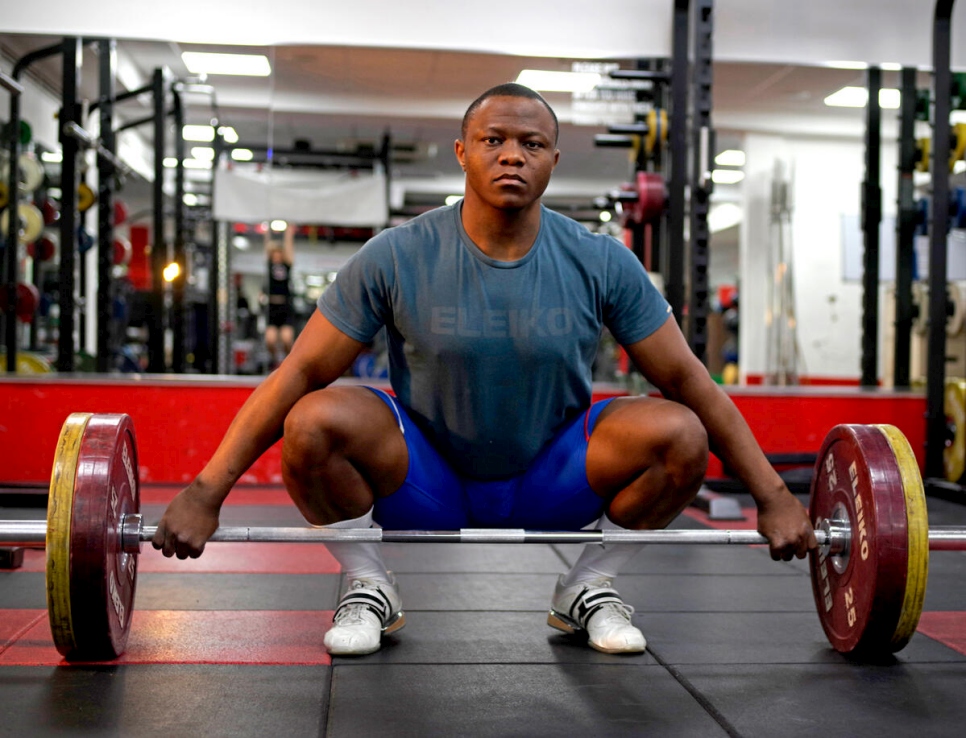 United Kingdom. Weightlifter and Refugee Olympic Team hopeful Cyrille Tchatchet