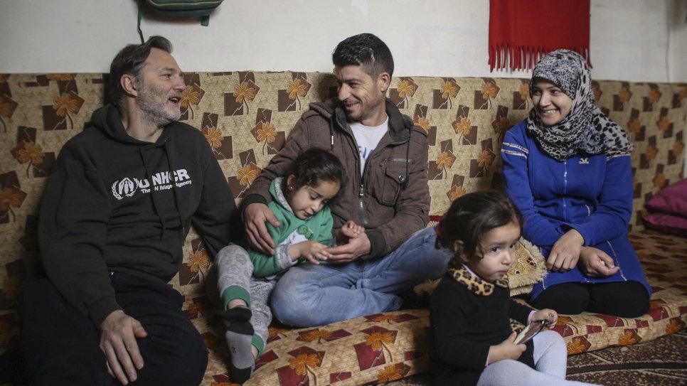 David meets Syrian refugees Jamal Ahmad Al Khaled, his wife Hiba and their two daughters Lamis (aged 5) and Aseel (aged 2.5) in the Bekaa Valley in Lebanon. Jamal has been working as an agricultural worker since the family fled the Syrian conflict nearly four years ago. The family is being resettled to the UK.