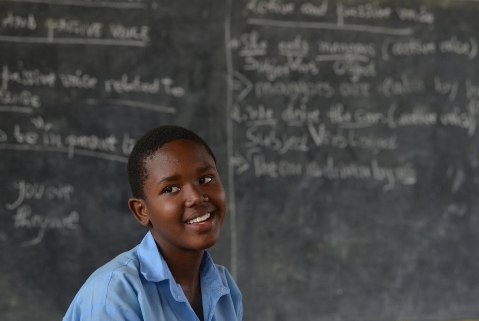 Lydiella Hakizimana, 13, attends a school in Mahama camp in Rwanda, where she and other young  refugees are integrated into the national school system alongside Rwandan students.
