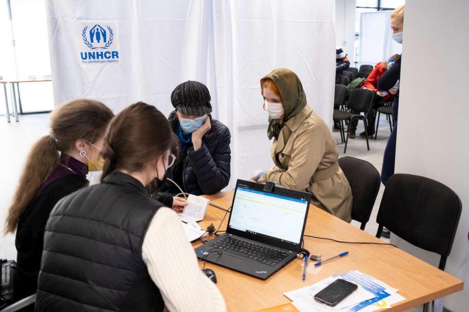 Poland. Refugees from Ukraine wait to register for cash assistance in Warsaw