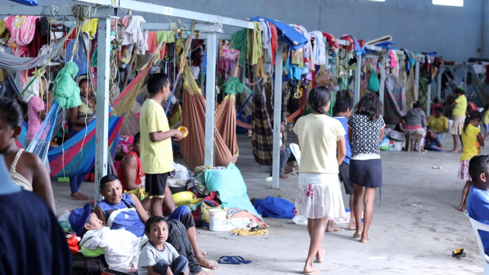 Indigenous people from Venezuela, most of them Warao, live in a shelter in Pacaraima, Brazil. UNHCR and partners support local authorities to offer assistance at the shelter.