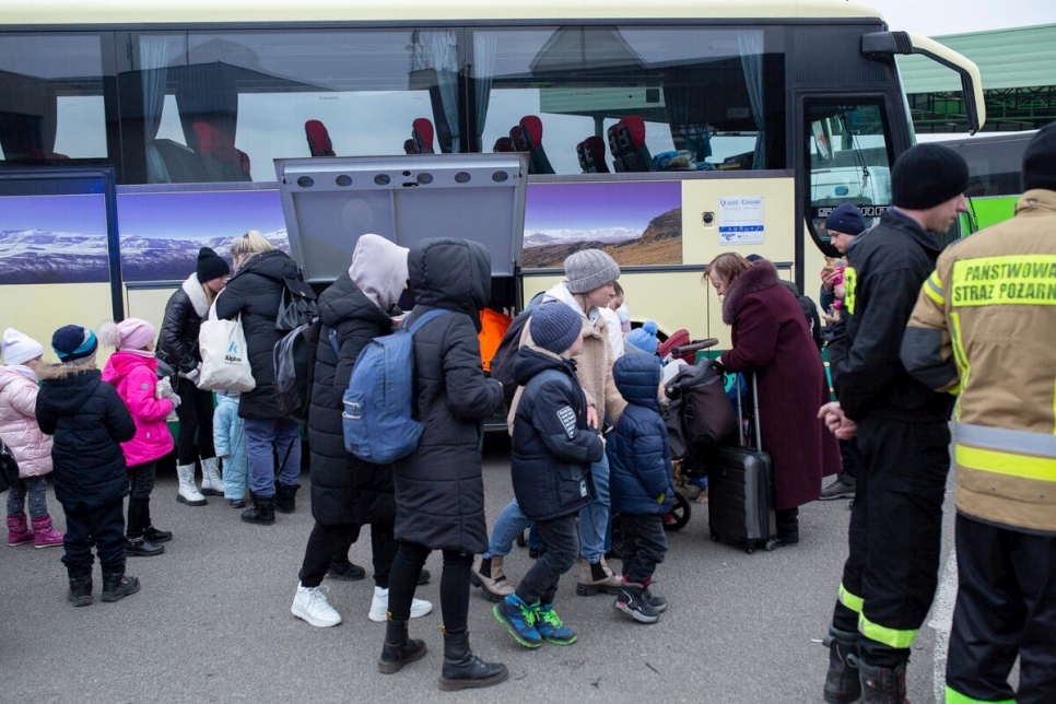 Poland. UNHCR Staff meets refugees from Ukraine crossing into Poland at Medyka border crossing