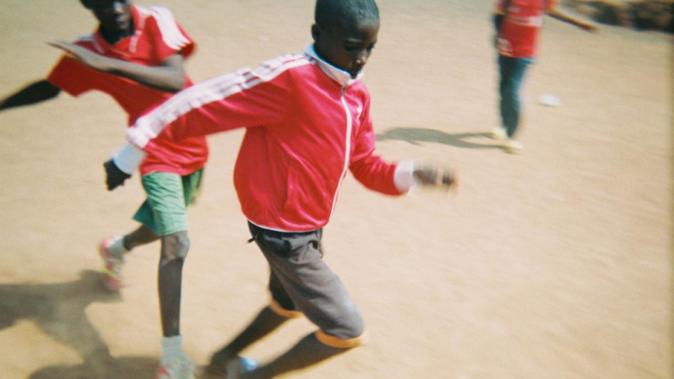 Refugee children from neighbouring Central African Republic play in a match organised by NGO Red Deporte at the Public School of Bindia in eastern Cameroon. 