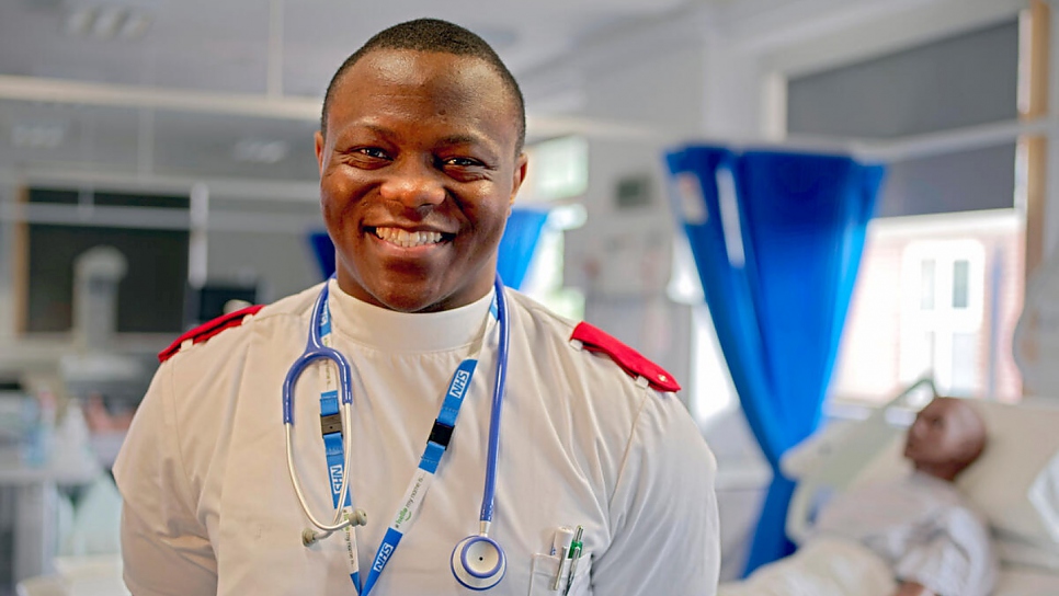 Cyrille pictured in the simulation ward of  Middlesex University during his studies for a degree in mental health nursing in May 2019.