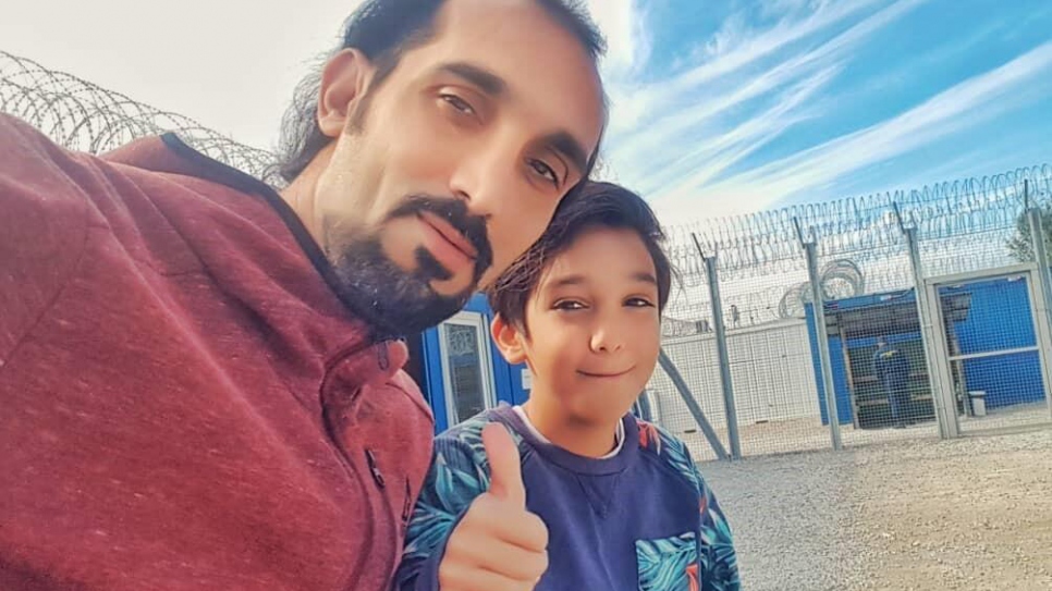 Abouzar Soltani and his son, Armin, at the "transit zone" on Hungary's southern border in December 2018. 