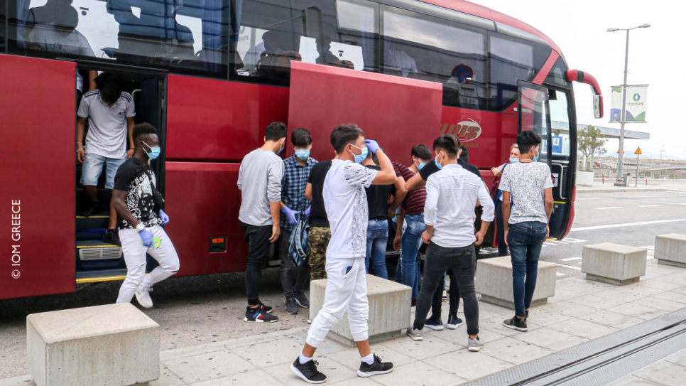 A group of unaccompanied children arrive at Eleftherios Venizelos Airport in Athens for their flight to Lisbon, under an EU relocation scheme.