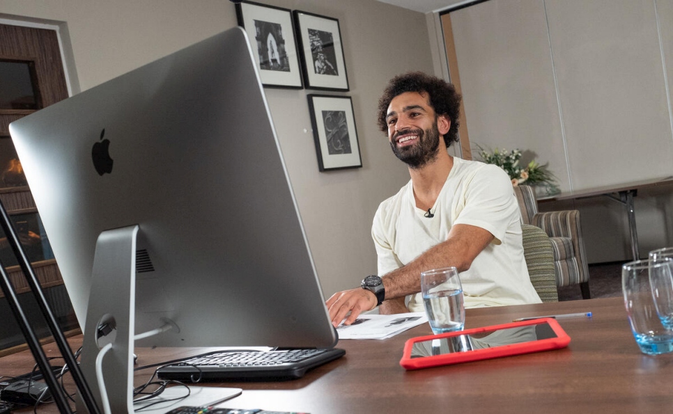 Egypt. Liverpool striker Mo Salah pays a virtual visit to refugees and local children in Egypt