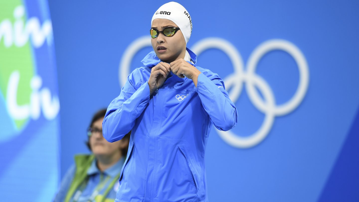 Brazil. Syrian refugee, Yusra Mardini, prepares for her 100m freestyle race at Rio 2016