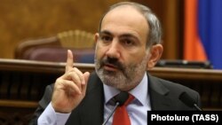 Acting Prime Minister Nikol Pashinian speaks during a parliament session in Yerevan on November 1.