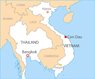 A map shows the location of Con Dau parish in Vietnam.