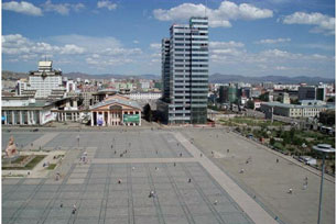 The headquarters of the Mongolian People's Revolutionary Party at Sukhbaatar square in Ulaanbaatar, July 2, 2008.