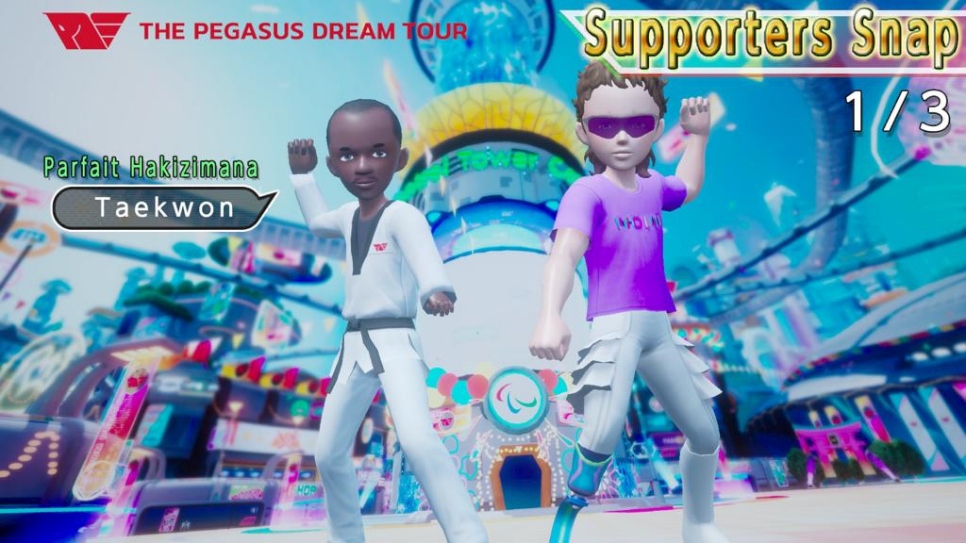 El avatar de taekwondo del miembro del Equipo Paralímpico de Atletas Refugiados, Parfait Hakizimana, aparece en el juego Pegasus Dream Tour, desarrollado por JP Games.