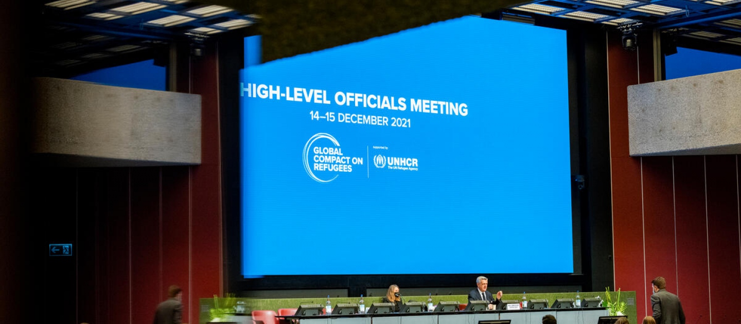 High Commissioner Filippo Grandi gives the opening address at the High-Level Officials Meeting taking place virtually in the International Conference Centre in Geneva on 14 and 15 December 2021. The meeting was convened by UNHCR as a follow-up to the 2019 Global Refugee Forum.